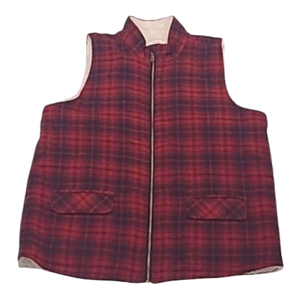 Maurices Buffalo Plaid Full Zip Up Vest Faux Fur Checkered Sleeveless Collar